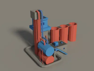 Low Poly Cartoon Factory 3 Low-poly 3D model