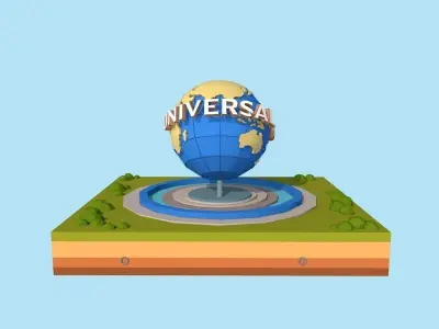 Cartoon Low Poly Universal Studio Globe Landmark Low-poly 3D model