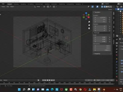 garage room low poly model render in blender Low-poly 3D model