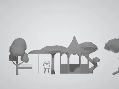 Low Poly Trees and garden objects Low-poly 3D model
