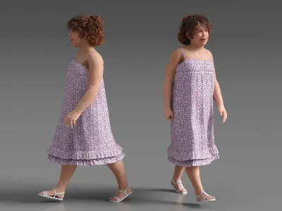  Young Obese Girl Walking in Casual Summer Dress 