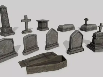 Tomb Stone Set Low-poly 3D model
