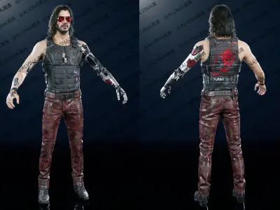 Cyberpunk 2077 Johnny Silverhand Armor - DIY Cosplay Pepakura Low-poly 3D model