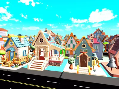 City Houses 20 Styles Pack Game Ready asset Low-poly 3D model
