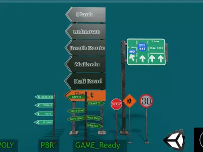 Road Signs 3D Model Pack  Low Poly PBR Textured 1064 Poly Low-poly 3D model