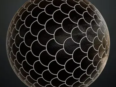 Luxury Glossy Black Fish Scale Tiles with Etched Pattern PBR  Texture
