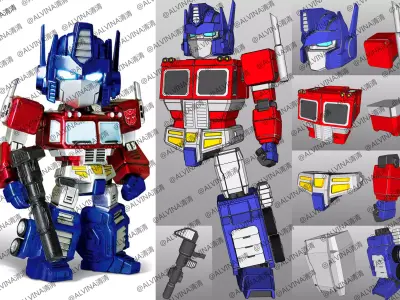 SD G1 Optimus Prime Armor - DIY Cosplay Pepakura Foam Template Low-poly 3D model