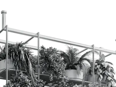 Hanging dry plants - Rectangle pot - indoor plant set 638 3D model