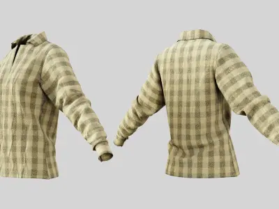 Female Shirt 01 Light Yellow Fannel Checkered Low-poly 3D model