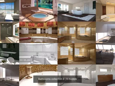 Bathrooms collection 3 different bathroom designs 3D Model Pack