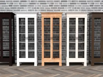 Cabinet tall wooden bookcase with shelves Low-poly 3D model