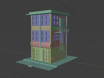 Low Poly Building with fire escape Low-poly 3D model