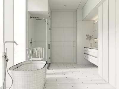 Bathroom PBR modern with walls and wooden floors 3D model