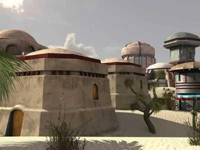 Sci Fi Desert Buildings Low-poly 3D model
