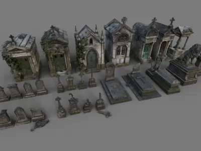 Cemetery Mausoleums and Tombstones Collection 3D Model Pack