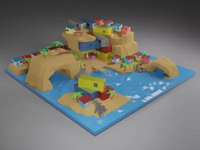 Beach slum Low-poly 3D model