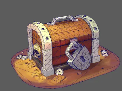 Stylish treasure chest with lock Low-poly 3D model