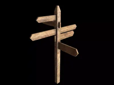 Signpost wooden directional sign Low-poly 3D model