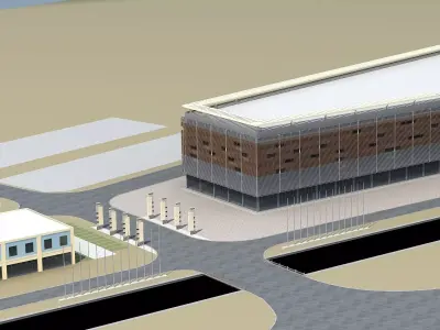 Architecture building in middle of street 3D model buy