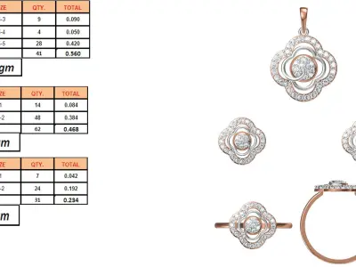 Light Minimalist Diamond Ring Earrings Pendant Set 3D print model