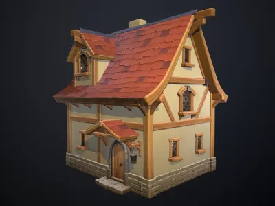Stylized medieval houses Low-poly 3D model
