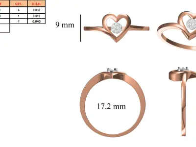 Light Weight Wedding Engagement Women Heart Ring STL JCD Details 3D print model purchase