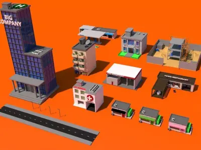 BEST AND THE CHEAPEST LOWPOLY BUILDINGS PACK Low-poly 3D model
