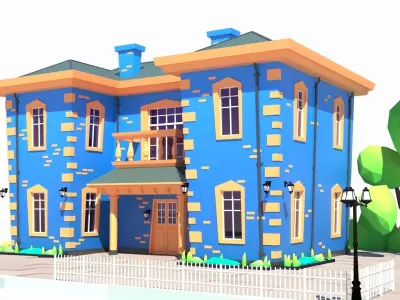 Low Poly Stylized European Street House Building 01  Low-poly 3D model