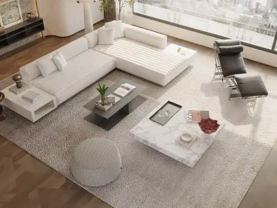 Italian - style large flat - floor living and dining room 3D model