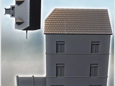 Sword Beach-style house with windowed roof and grand stone acces 3D print model