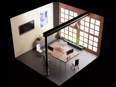 Custom Office Interior With Lighting and Materials 3D model