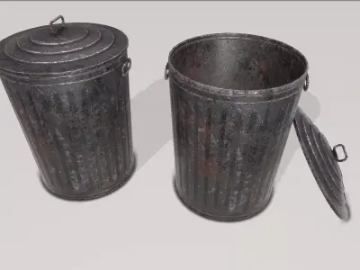 Old Metalic Trashcan Low-poly 3D model