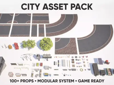 CITY ASSET PACK Modular Systems and Foliage Low-poly 3D model