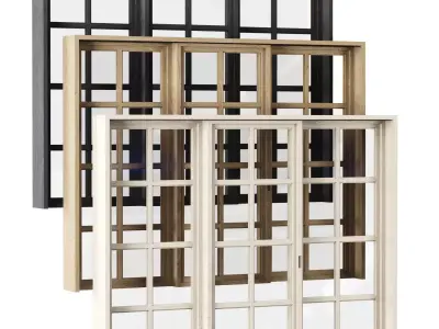 Rectangle wooden windows with door V2 Low-poly 3D model