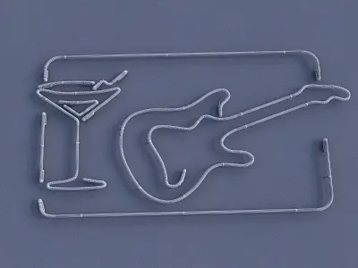 Guitar and Goblet Neon Sign Low-poly 3D model