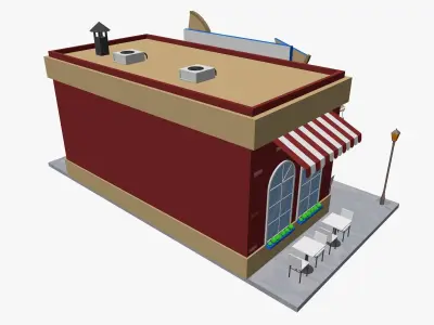  Cartoon pizza Restaurant Low-poly 3D model