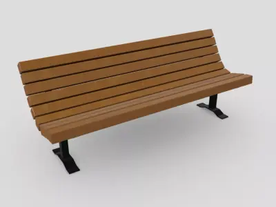 Bench 6 wooden park Low-poly 3D model