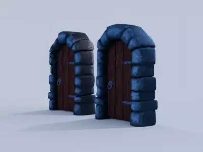 Stylized Medieval Stone Arch Doors 2 Variants 3D model