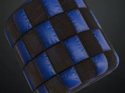 Blue and Black Checkered Padded Sci-fi Wall PBR Seamless Texture