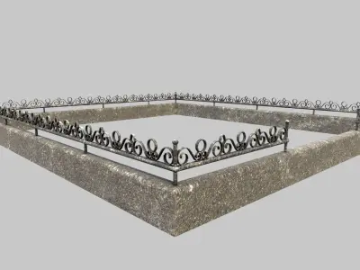 Fenced Grave With Unique Cross Low-poly 3D model