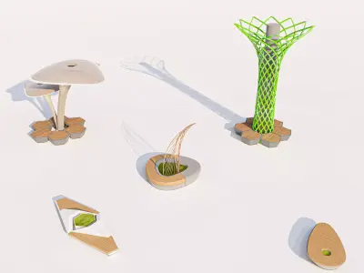 Parametric Organic Outdoor Seating and Shade Collection Low-poly 3D model
