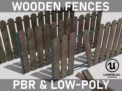 Old Wooden Fence Low-poly 3D model