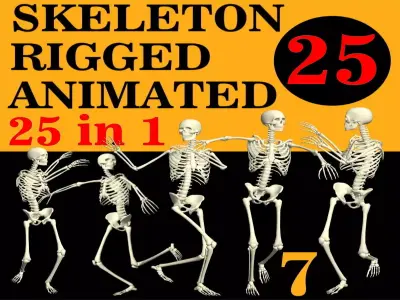 Skeleton Rigged 3D Animations Set 7 - 25 in 1 3D model