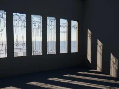 Floral Stained Glass Window pack  Low-poly 3D model