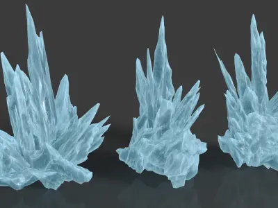 40 Low poly Spiky Ice Cave Modulars - 241002 Low-poly 3D model