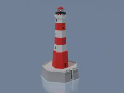 Low-Poly Beacon lighthouse with stripes Low-poly 3D model