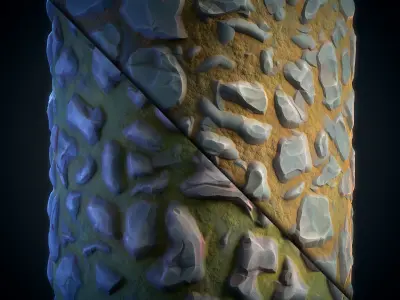 Stone Floor and Moss Stylized - Vol 18 -  SBsar - Maps Texture