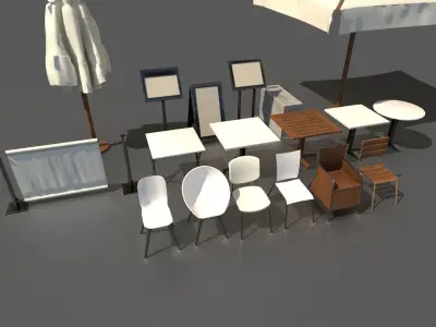 Modular Restaurant props Low-poly 3D model