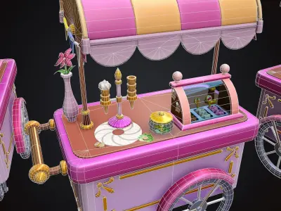 stylized ice cream cart  Low-poly 3D model