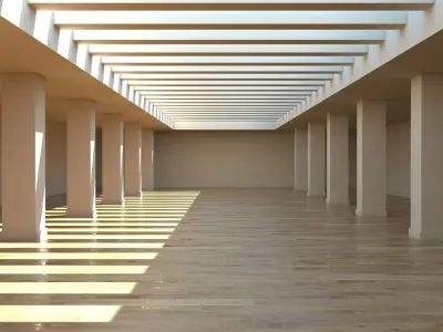 Hallway 7 wooden box with metal rods in it 3D model